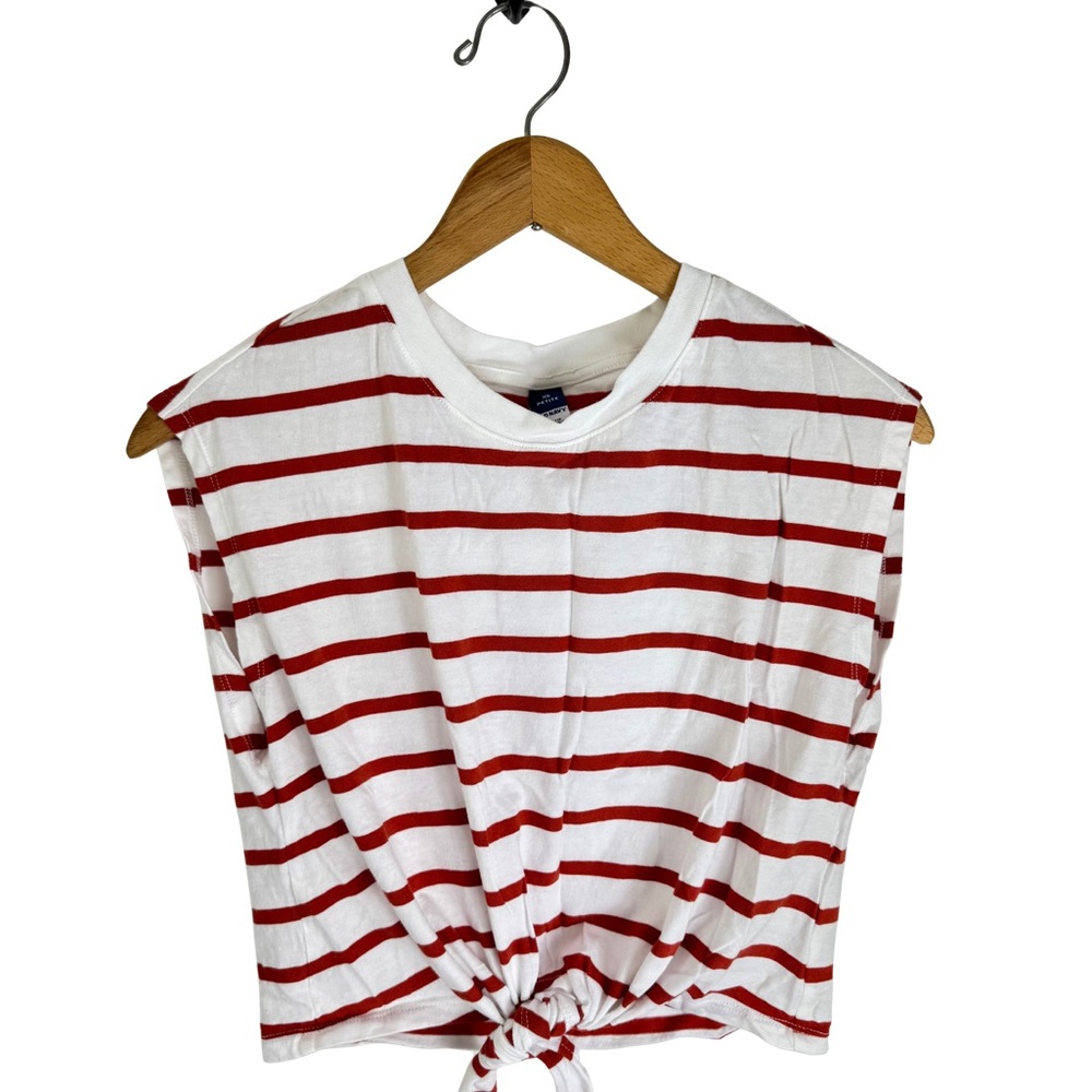 Old Navy White and Red Sleeveless Muscle Tee Crop Tie Front Petite XS